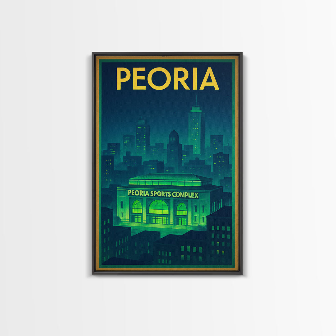 Peoria Travel Poster, Framed Canvas Print, Electric Night Poster Art, Peoria Poster Print, Travel Wall Decor, Wanderlust Decor