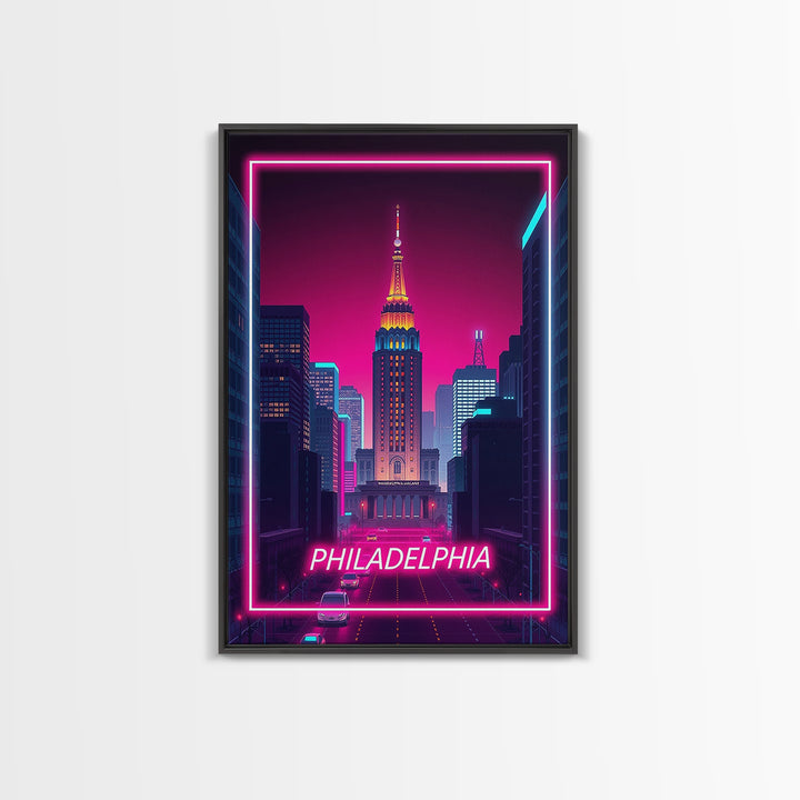 Philadelphia Pennsylvania Travel Poster, Canvas Print, Electric Night Poster Art, Philadelphia Art Print, Wall Art, Home Office Decor