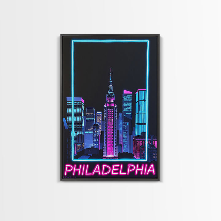 Philadelphia Travel Poster, Canvas Print, Retro Neon Travel Art, Philadelphia City Art, City Travel Prints, Gift For Travelers