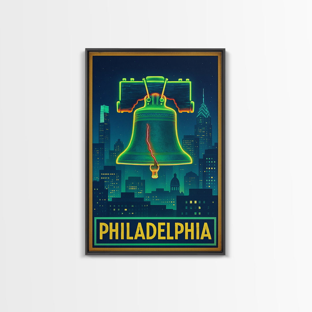 Philadelphia Travel Poster, Canvas Print, Electric Night Poster Art, Philadelphia City Art, Travel Poster Set, Travel Art Print