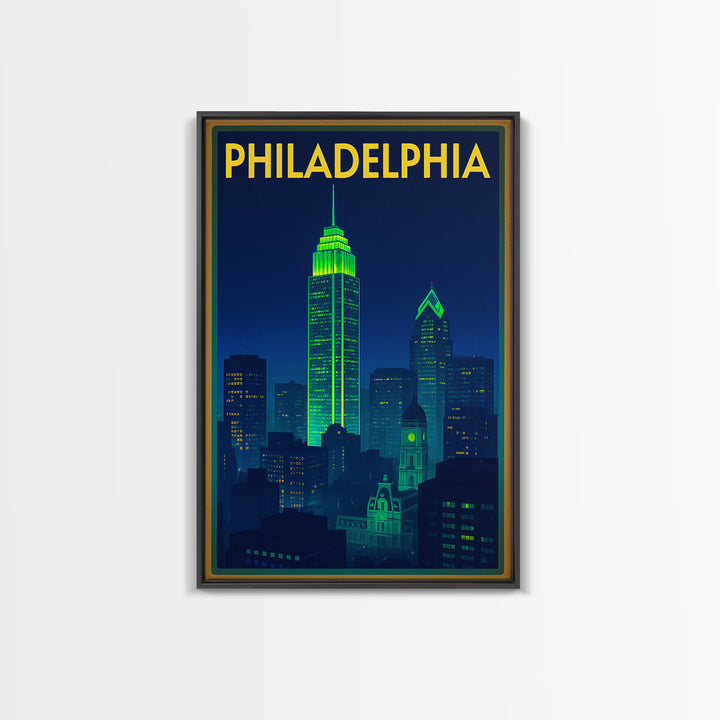 Philadelphia Travel Poster, Canvas Print, Cyberpunk Style City Art, Philadelphia Poster Print, Gift For Travelers, City Art Print