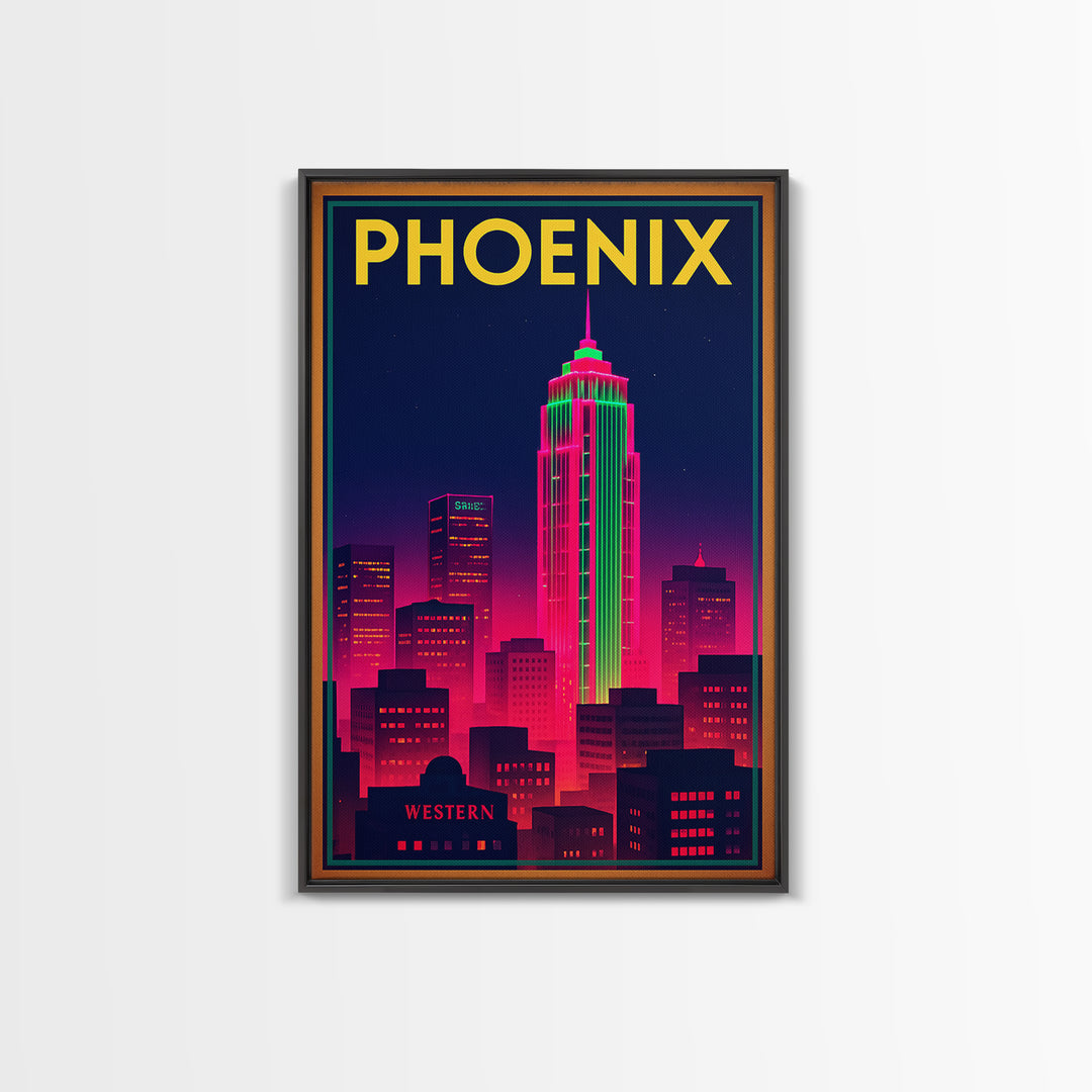 Phoenix Arizona Travel Poster, Canvas Print, Neon Urban Skyline Wall Art, Phoenix Poster Print, Eclectic Wall Decor, Living Room Wall Art