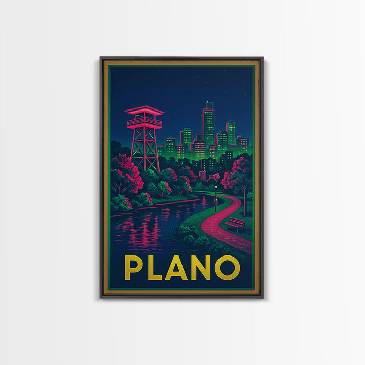 Plano Texas Travel Poster, Canvas Print, Neon Skyline Wall Art, Plano Wall Art, Gift For Travelers, Modern Wall Decor, City Travel Prints