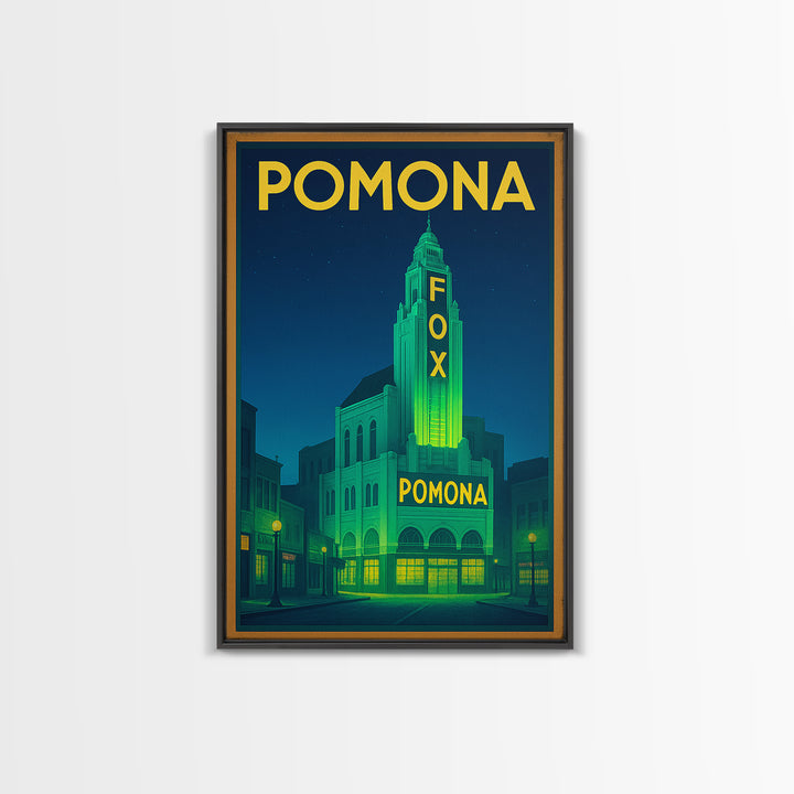 Pomona Travel Poster, Framed Canvas Print, Retro Neon Travel Art, Pomona Travel Art, City Travel Prints, City Illustration, Travel Gift