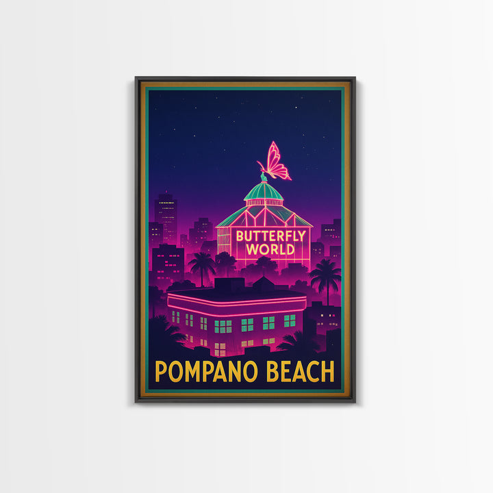 Pompano Beach Florida Travel Poster, Canvas Print, Electric Night Poster Art, Pompano Beach City Art, City Art Print, Eclectic Wall Decor