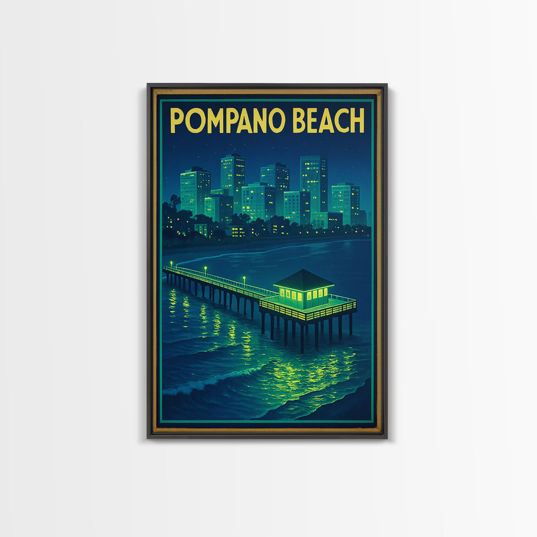 Pompano Beach Travel Poster, Canvas Print, Electric Night Poster Art, Pompano Beach Poster Print, Travel Art Print, Gift For Travelers