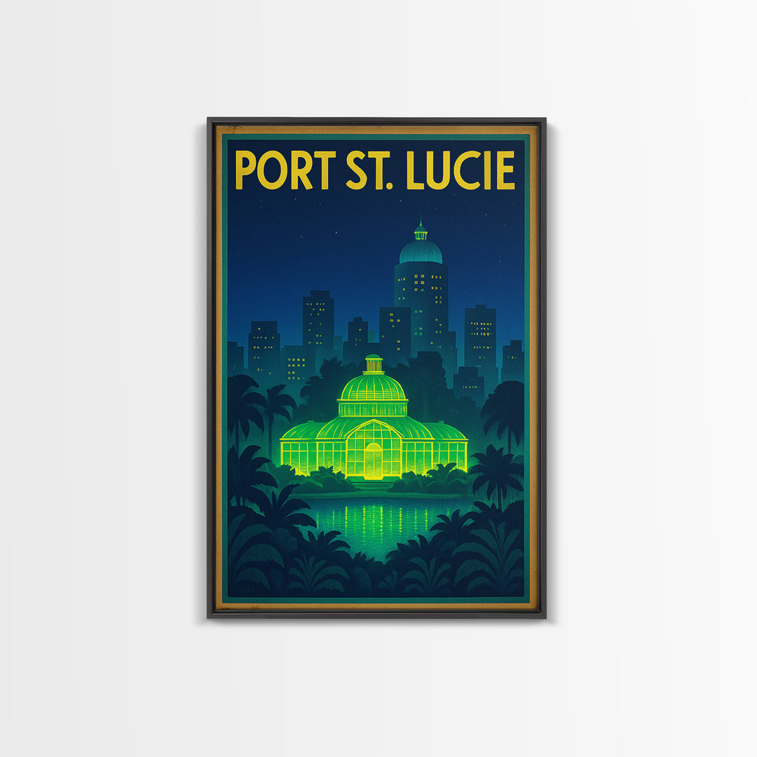 Port St Lucie Travel Poster, Framed Canvas Print, Electric Night Poster Art, Port St Lucie City Art, City Travel Prints, Home Office Decor