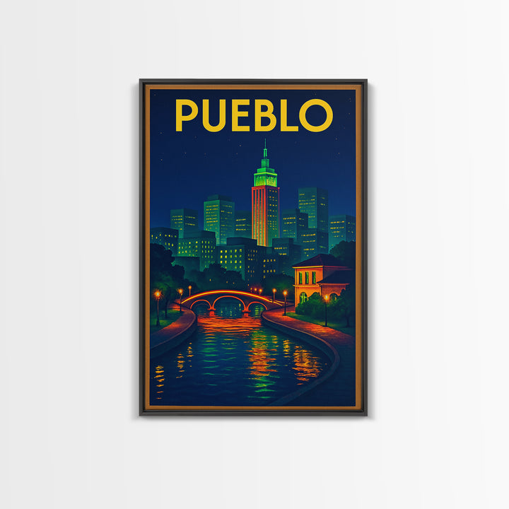 Pueblo Travel Poster, Canvas Print, Retro Neon Travel Art, Pueblo Wall Art, Travel Art Print, Travel Poster Art, Eclectic Wall Decor