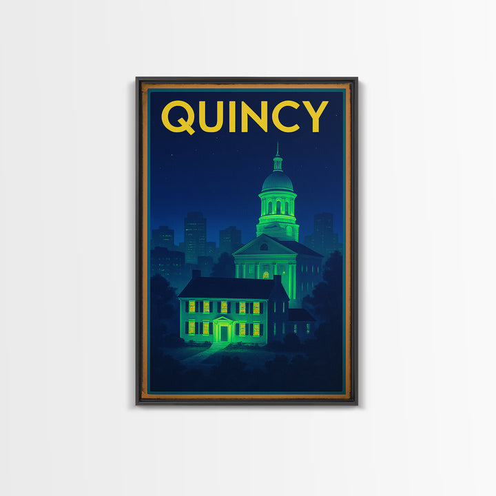 Quincy Travel Poster, Canvas Print, Neon Urban Skyline Wall Art, Quincy Wall Art, Modern Wall Decor, Fine Art Print, Living Room Wall Art