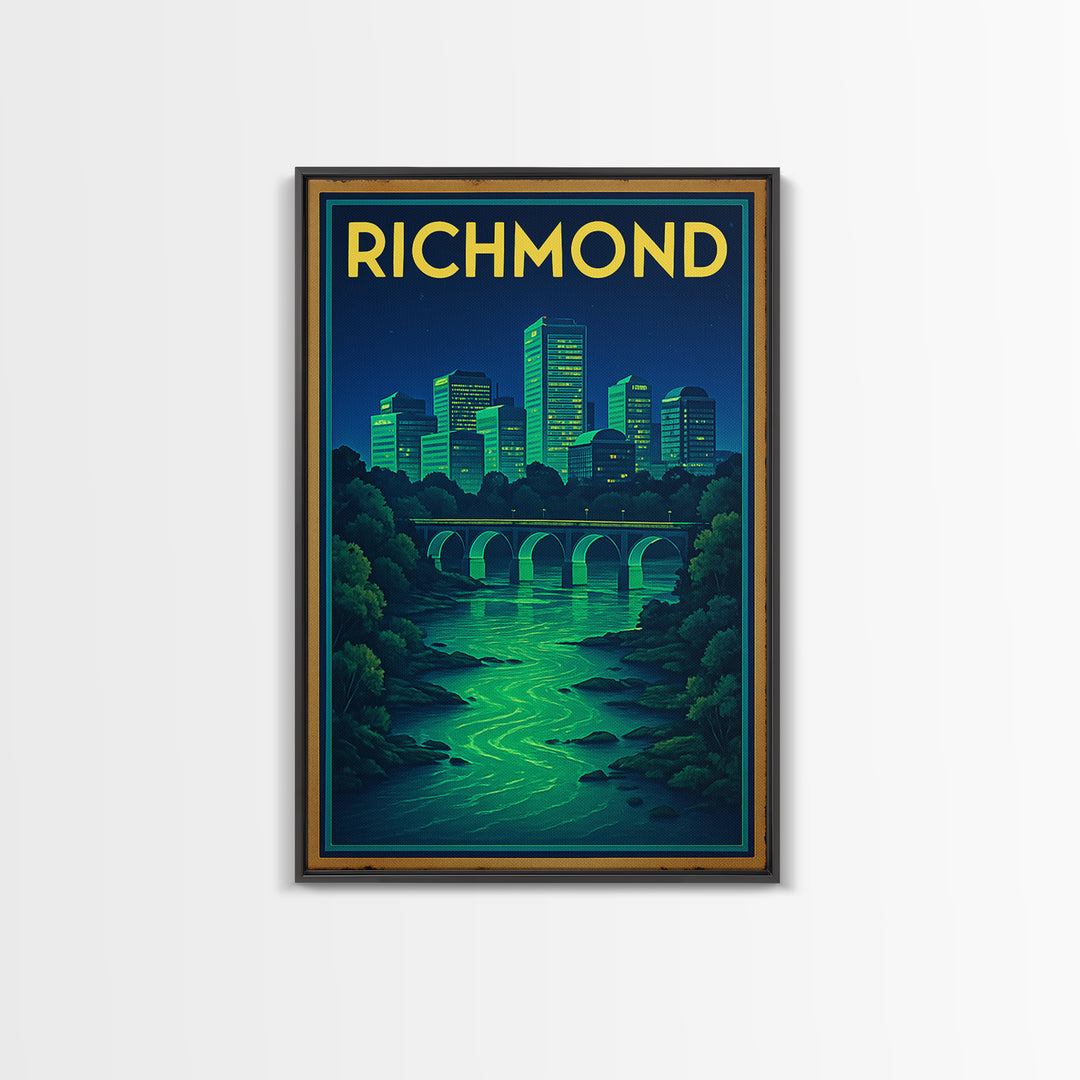 R Ichmond Travel Poster, Framed Canvas Print, Cyberpunk Style City Art, R Ichmond City Art, Home Office Decor, Gift For Travelers