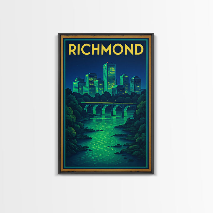 R Ichmond Travel Poster, Framed Canvas Print, Cyberpunk Style City Art, R Ichmond City Art, Home Office Decor, Gift For Travelers