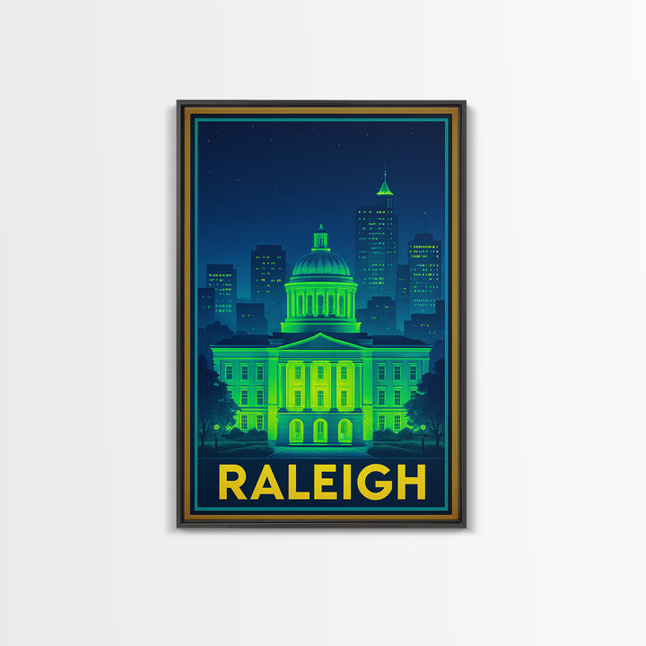 Raleigh North Carolina Travel Poster, Canvas Print, Electric Night Poster Art, Raleigh City Art, Vintage City Art, Travel Art, City Poster