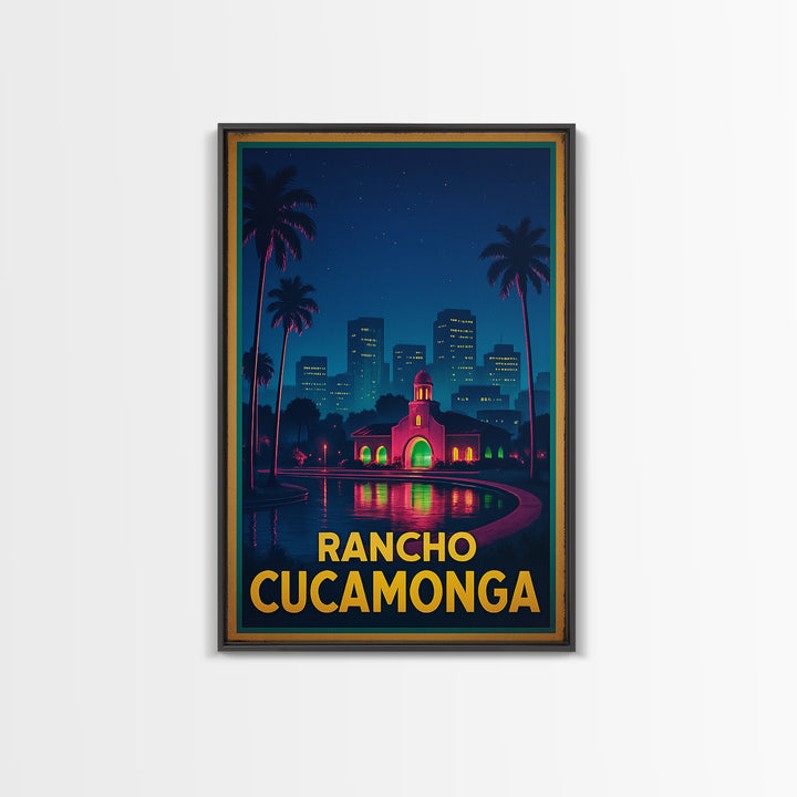 Rancho Cucamonga California Travel Poster, Canvas Print, Neon City Skyline Wall Art, Rancho Cucamonga Wall Art, Travel Art Print, Art Print