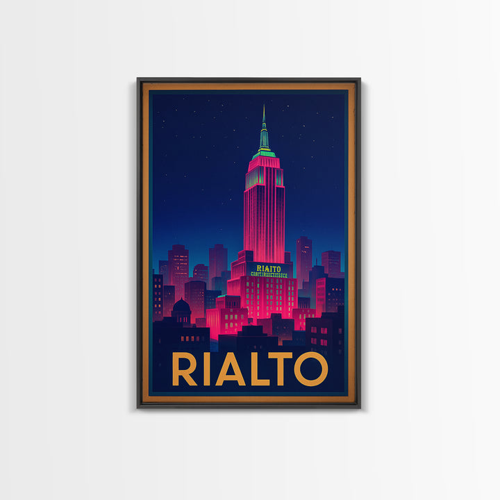 Rialto California Travel Poster, Canvas Print, Electric Night Poster Art, Rialto Wall Art, Travel Art, Travel Print, Wanderlust Decor