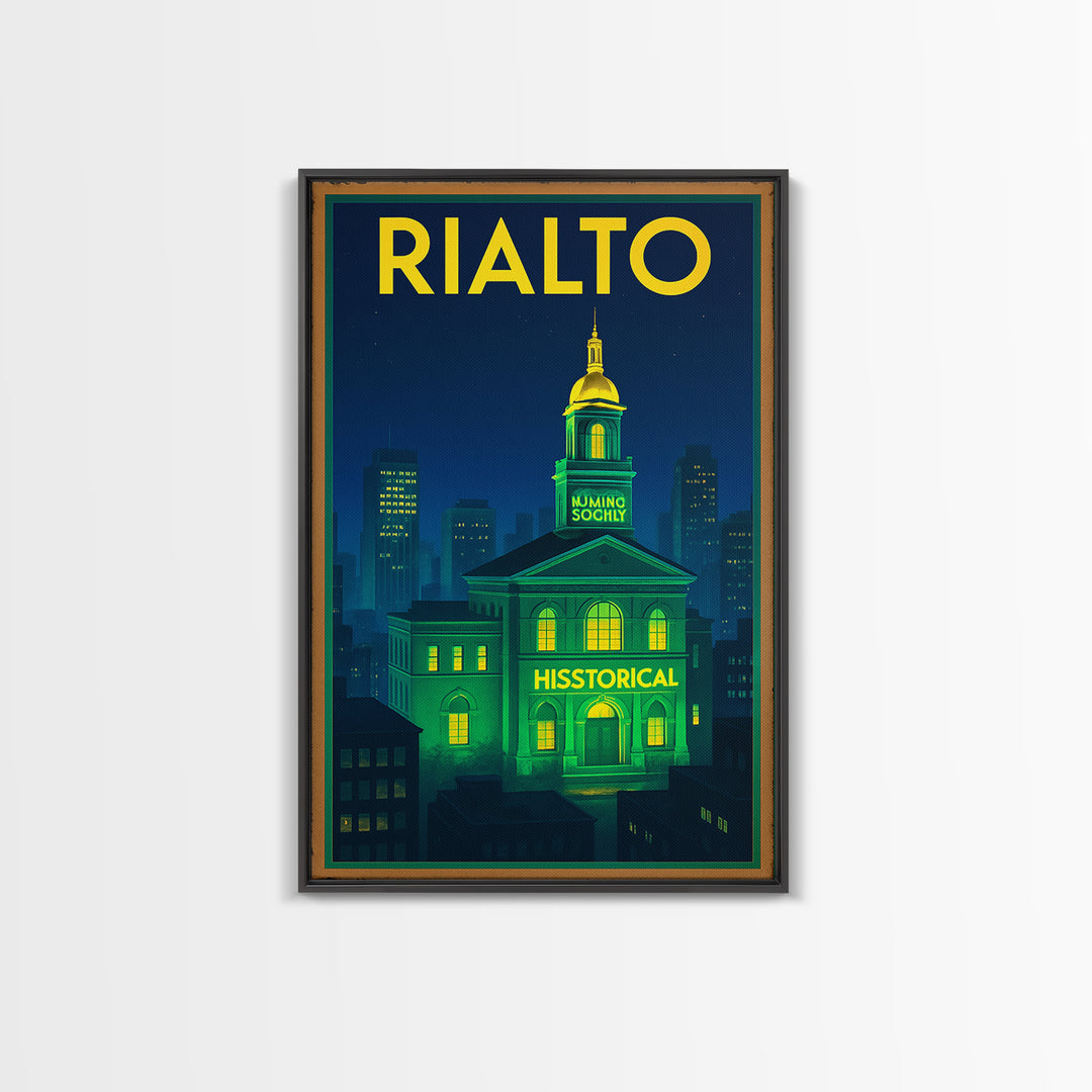 Rialto Travel Poster, Canvas Print, Electric Night Poster Art, Rialto City Art, Gift For Travelers, Vintage City Poster, Travel Art Print