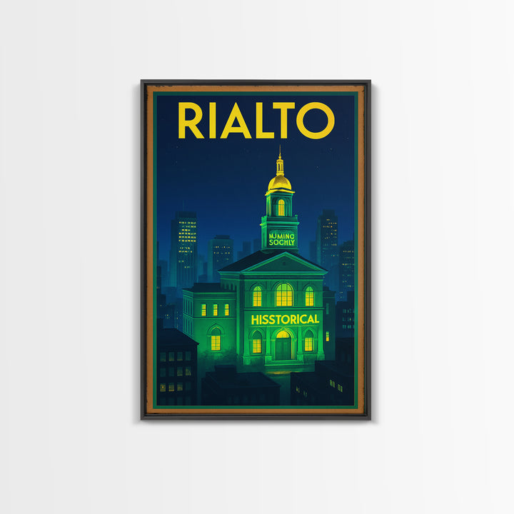 Rialto Travel Poster, Canvas Print, Electric Night Poster Art, Rialto City Art, Gift For Travelers, Vintage City Poster, Travel Art Print