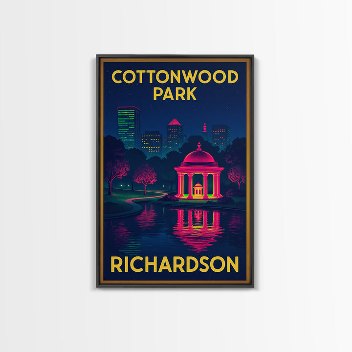 Richardson Texas Travel Poster, Canvas Print, Retro Neon Travel Art, Richardson Wall Art, Office Decor, City Art Print, Mid Century Wall Art