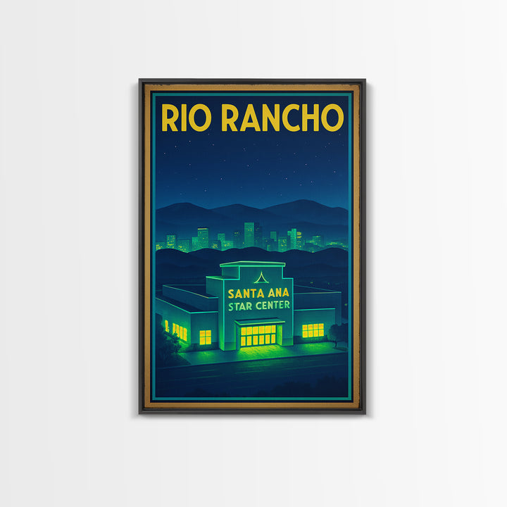 Rio Rancho Travel Poster, Framed Canvas Print, Electric Night Poster Art, Rio Rancho Art Print, Home Office Decor, Watercolor Skyline