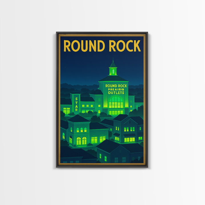 Round Rock Travel Poster, Canvas Print, Neon Downtown Skyline Wall Art, Round Rock Wall Art, Retro Travel Print, Art Print, Travel Prints
