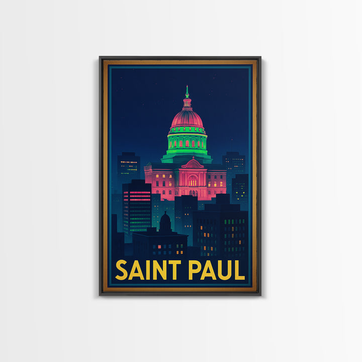 Saint Paul Minnesota Travel Poster, Canvas Print, Cyberpunk Style City Art, Saint Paul City Art, Gift For Travelers, Living Room Wall Art