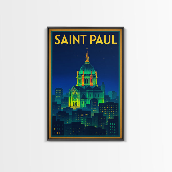 Saint Paul Travel Poster, Framed Canvas Print, Electric Night Poster Art, Saint Paul Art Print, Vintage Travel Art, City Travel Prints