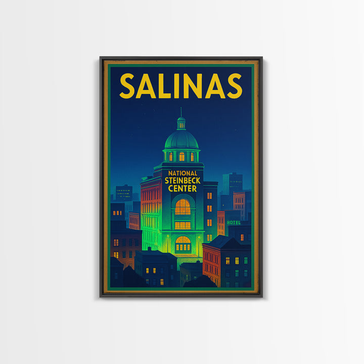 Salinas Travel Poster, Framed Canvas Print, Neon City Skyline Wall Art, Salinas Art Print, City Art Print, Vintage City Art, Travel Wall Art