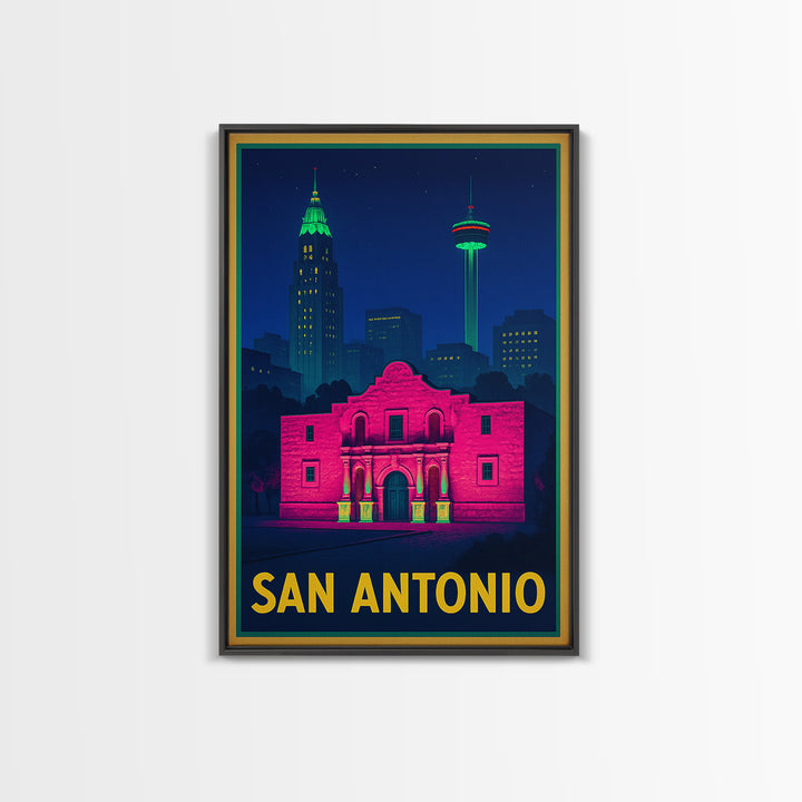 San Antonio Travel Poster, Canvas Print, Cyberpunk Style City Art, San Antonio City Art, Travel Art Print, Vintage City Poster