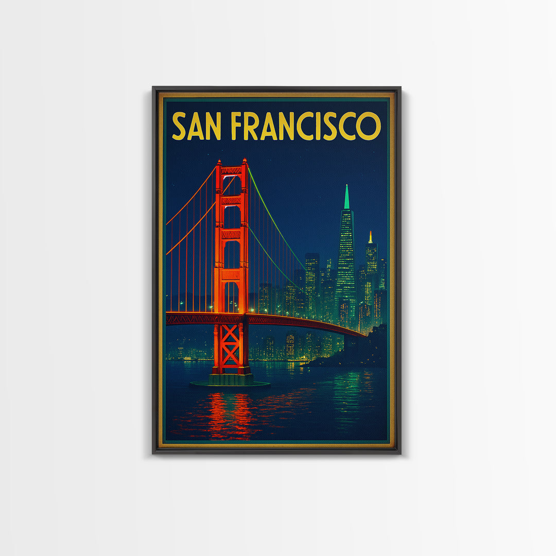 San Francisco Travel Poster, Canvas Print, Electric Night Poster Art, San Francisco City Art, Living Room Wall Art, Travel Poster Set
