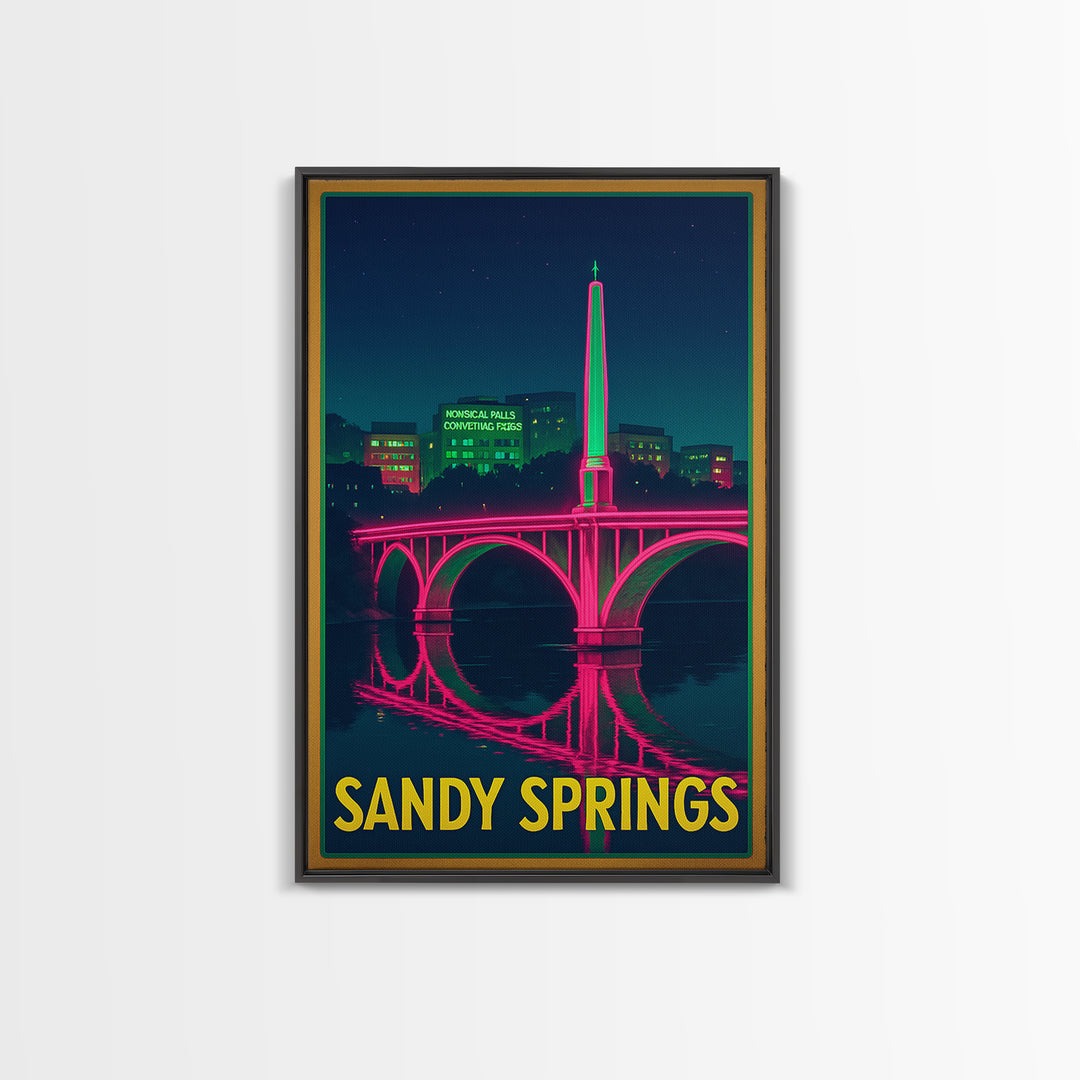 Sandy Springs Georgia Travel Poster, Canvas Print, Electric Night Poster Art, Sandy Springs Art Print, Watercolor Skyline, Travel Gift