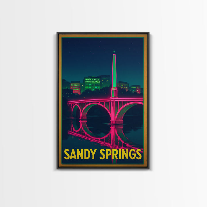 Sandy Springs Georgia Travel Poster, Canvas Print, Electric Night Poster Art, Sandy Springs Art Print, Watercolor Skyline, Travel Gift