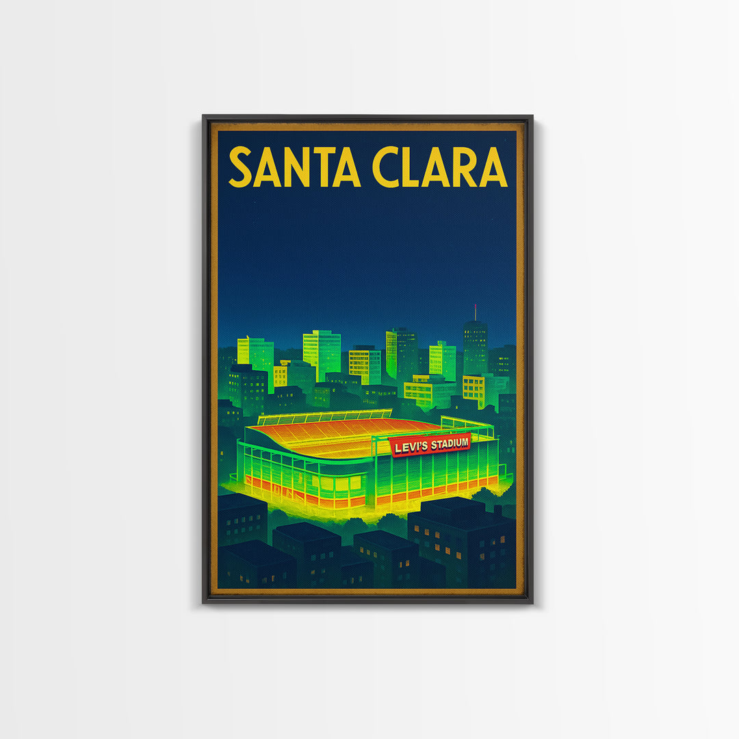 Santa Clara Travel Poster, Framed Canvas Print, Retro Neon Travel Art, Santa Clara City Art, Gift For Travelers, Mid Century Wall Art