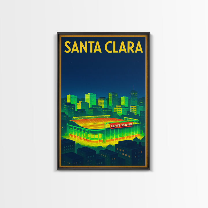 Santa Clara Travel Poster, Framed Canvas Print, Retro Neon Travel Art, Santa Clara City Art, Gift For Travelers, Mid Century Wall Art