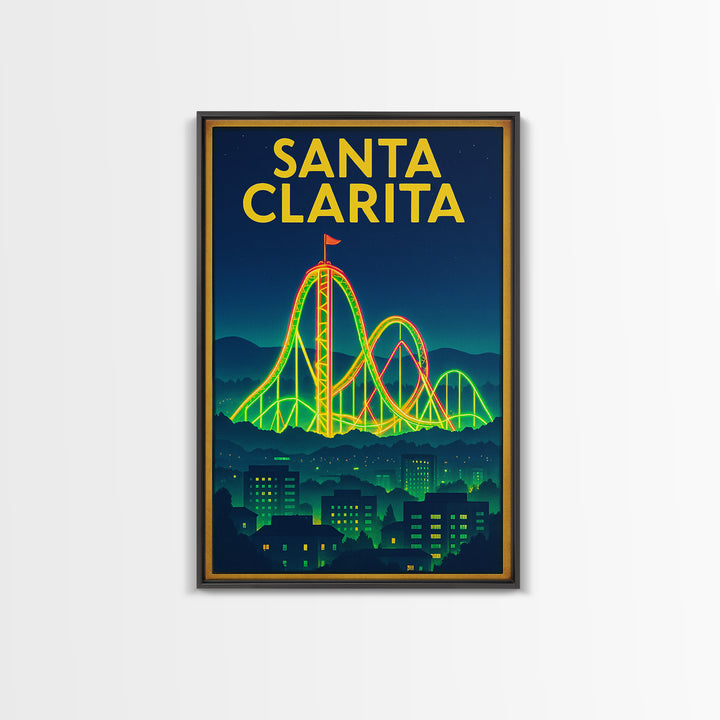 Santa Clarita Travel Poster, Framed Canvas Print, Retro Neon Travel Art, Santa Clarita Wall Art, Vintage City Poster, Retro Travel Print