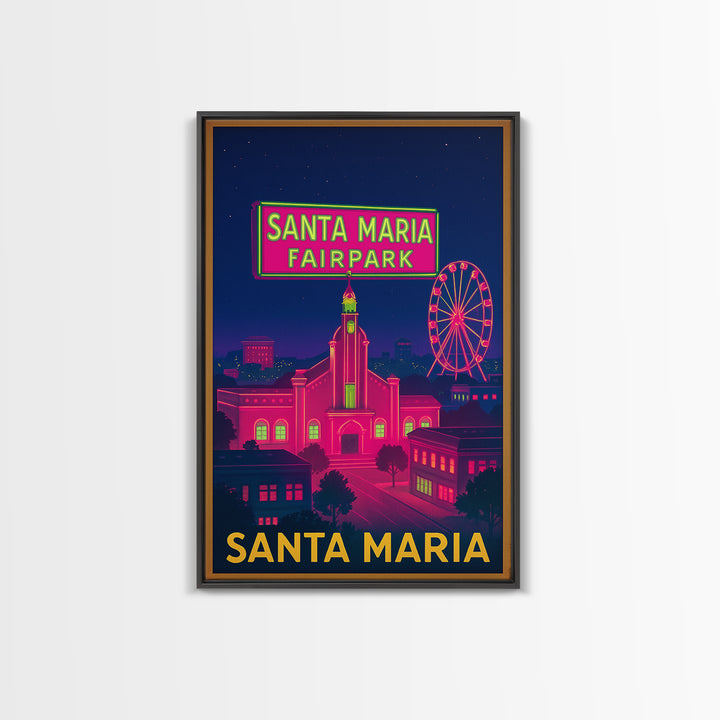 Santa Maria California Travel Poster, Canvas Print, Neon City Skyline Wall Art, Santa Maria Travel Art, Travel Poster Set, Wanderlust Decor