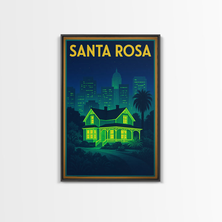 Santa Rosa Travel Poster, Canvas Print, Retro Neon Travel Art, Santa Rosa City Art, Eclectic Wall Decor, Watercolor Skyline, Wall Art