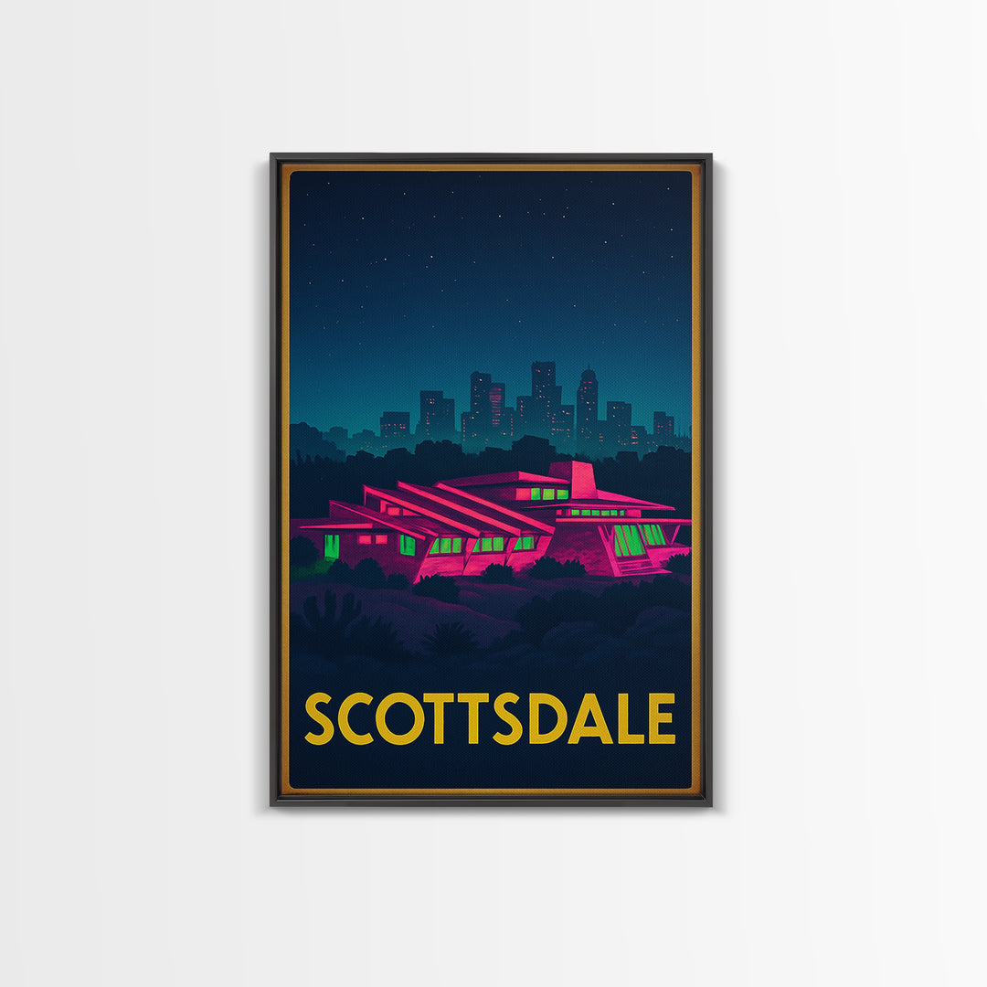 Scottsdale Arizona Travel Poster, Canvas Print, Neon Downtown Skyline Wall Art, Scottsdale Print, Art Print, Art Print, Wanderlust Decor