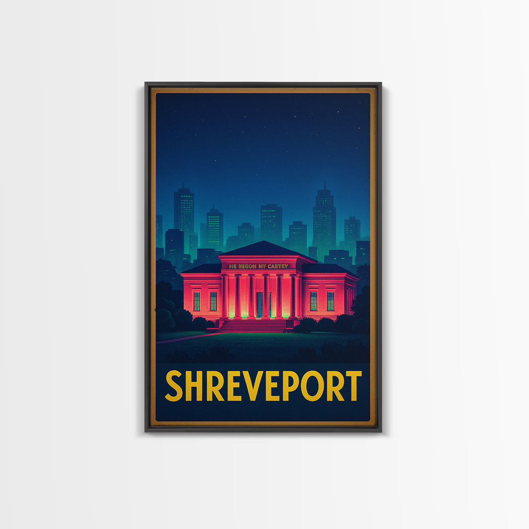 Shreveport Louisiana Travel Poster, Canvas Print, Retro Neon Travel Art, Shreveport Art Print, Travel Art Print, Vintage City Art
