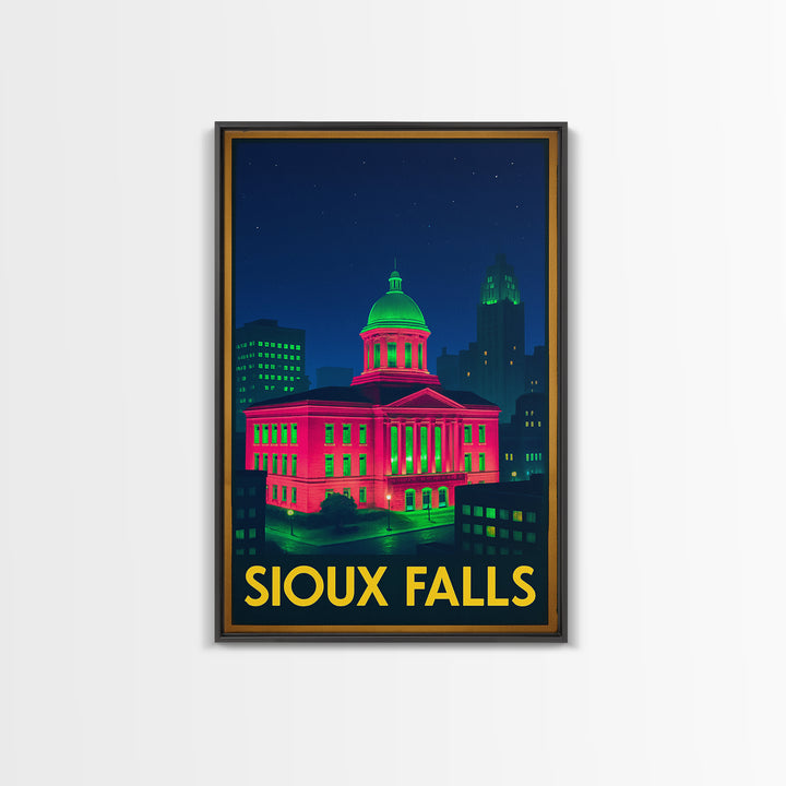 Sioux Falls South Dakota Travel Poster, Canvas Print, Neon Travel Art, Sioux Falls Print, Travel Poster Set, Watercolor Downtown Skyline