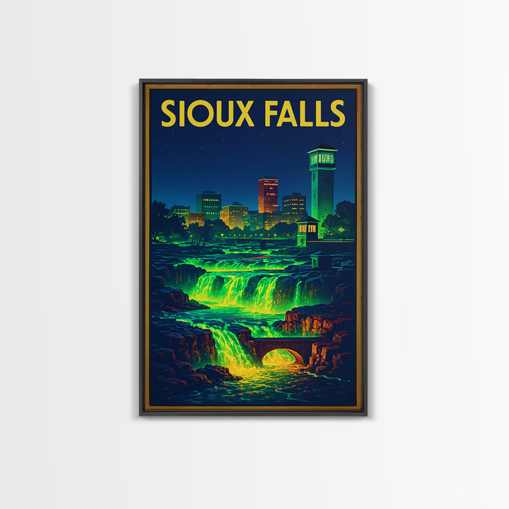 Sioux Falls Travel Poster, Canvas Print, Retro Neon Travel Art, Sioux Falls Poster Print, Living Room Wall Art, City Illustration