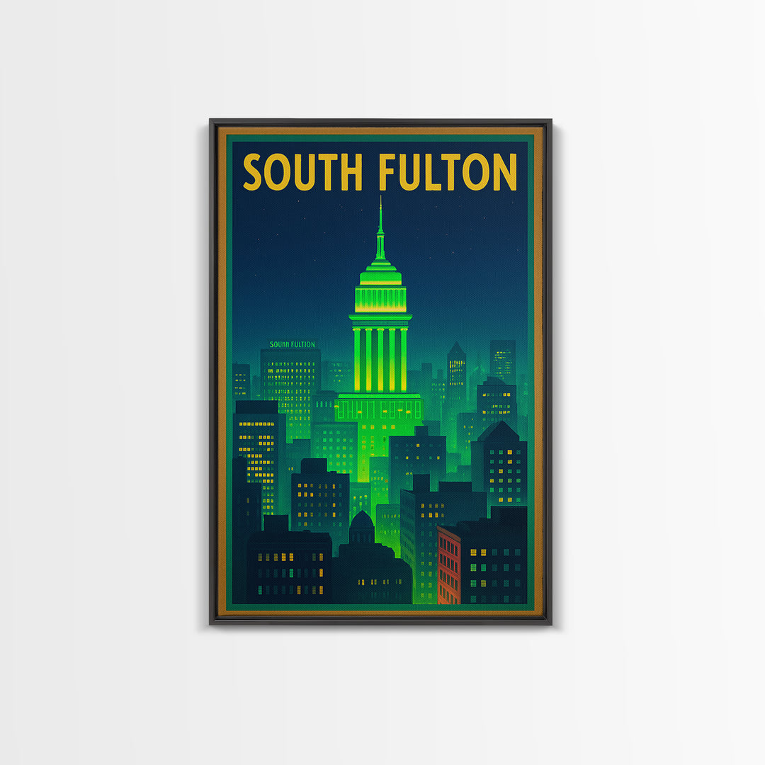 South Fulton Travel Poster, Canvas Print, Neon Urban Skyline Wall Art, South Fulton Art Print, Travel Poster Set, Living Room Wall Art