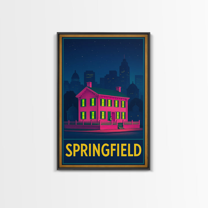 Springfield Missouri Travel Poster, Framed Canvas Print, Neon Skyline Wall Art, Springfield Travel Art, Wanderlust Decor, Travel Wall Art