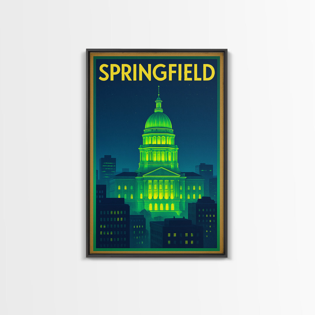 Springfield Travel Poster, Canvas Print, Cyberpunk Style City Art, Springfield Wall Art, Travel Wall Decor, Retro Travel Print