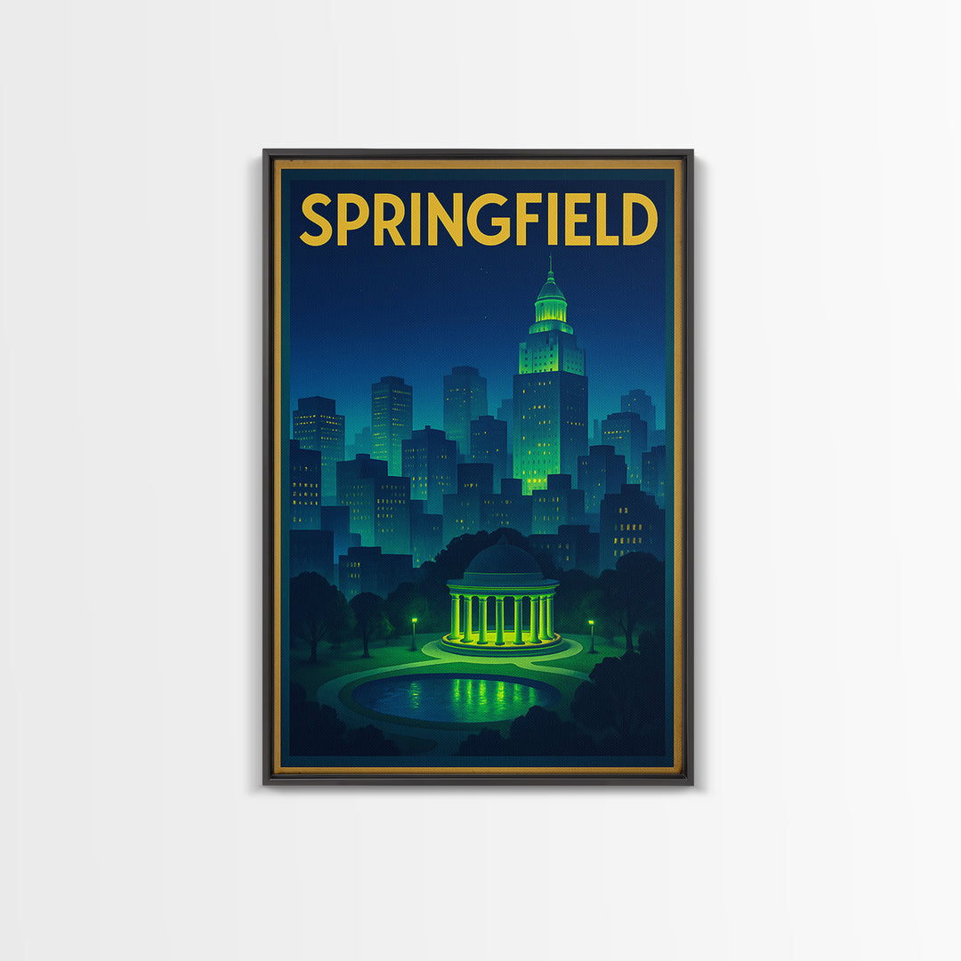 Springfield Travel Poster, Canvas Print, Electric Night Poster Art, Springfield Poster Print, Wanderlust Decor, Travel Art Print