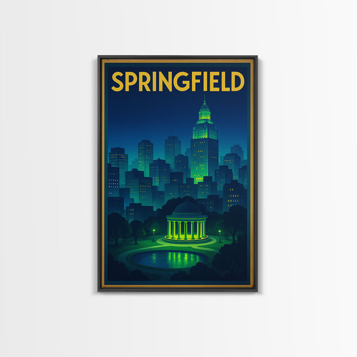 Springfield Travel Poster, Canvas Print, Electric Night Poster Art, Springfield Poster Print, Wanderlust Decor, Travel Art Print