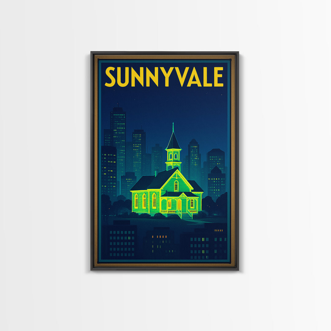 Sunnyvale Travel Poster, Canvas Print, Cyberpunk Style City Art, Sunnyvale Travel Art, Gift For Travelers, Home Office Decor, Wall Art
