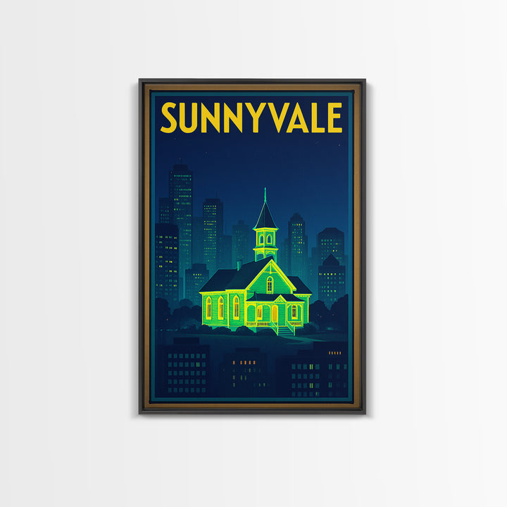 Sunnyvale Travel Poster, Canvas Print, Cyberpunk Style City Art, Sunnyvale Travel Art, Gift For Travelers, Home Office Decor, Wall Art