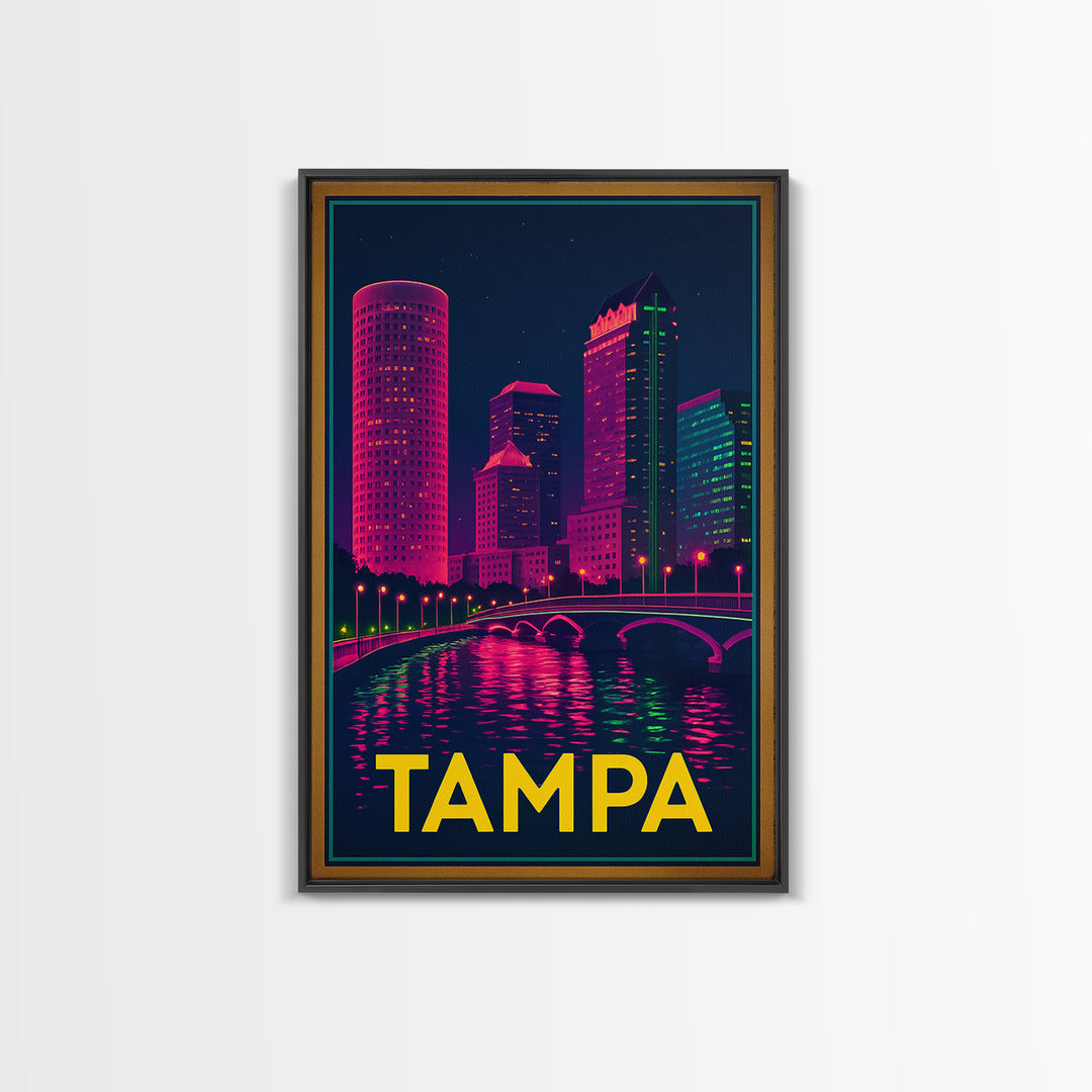 Tampa Florida Travel Poster, Canvas Print, Electric Night Poster Art, Tampa City Art, Wanderlust Decor, Travel Wall Art, Home Office Decor
