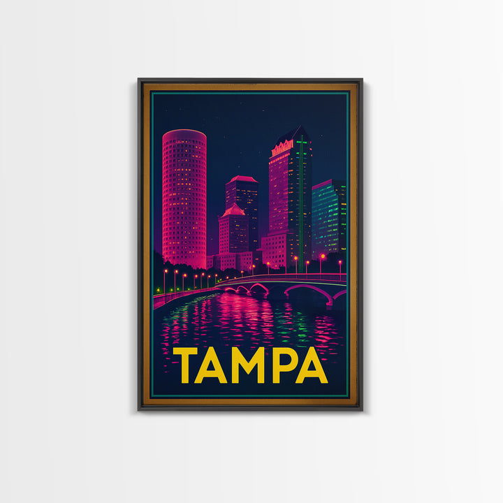 Tampa Florida Travel Poster, Canvas Print, Electric Night Poster Art, Tampa City Art, Wanderlust Decor, Travel Wall Art, Home Office Decor