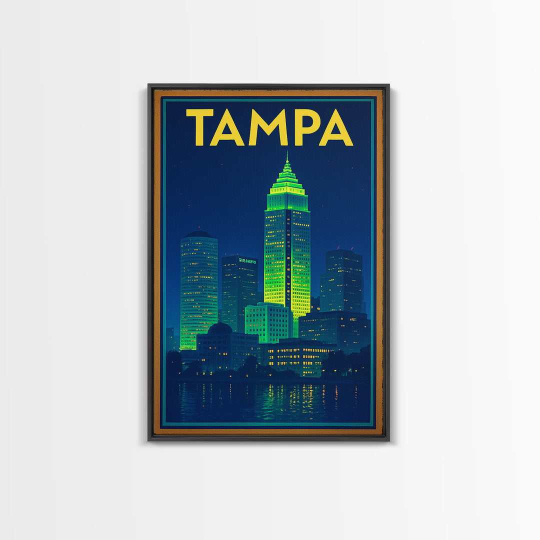 Tampa Travel Poster, Framed Canvas Print, Electric Night Poster Art, Tampa Art Print, Travel Poster Set, Eclectic Wall Decor, Design 2