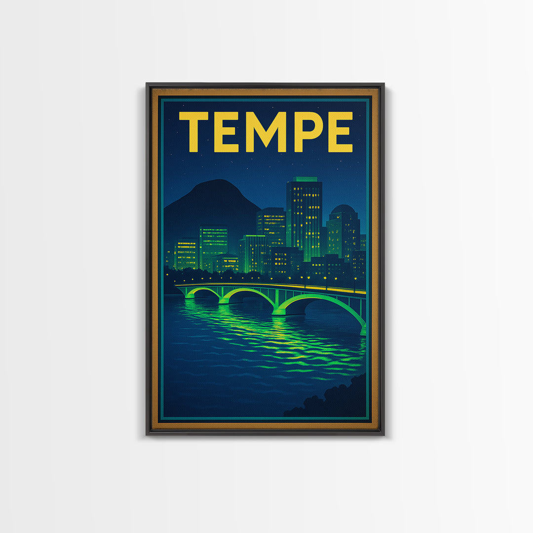 Tempe Travel Poster, Canvas Print, Cyberpunk Style City Art, Tempe Poster Print, City Travel Prints, Mid Century Wall Art, Travel Wall Art